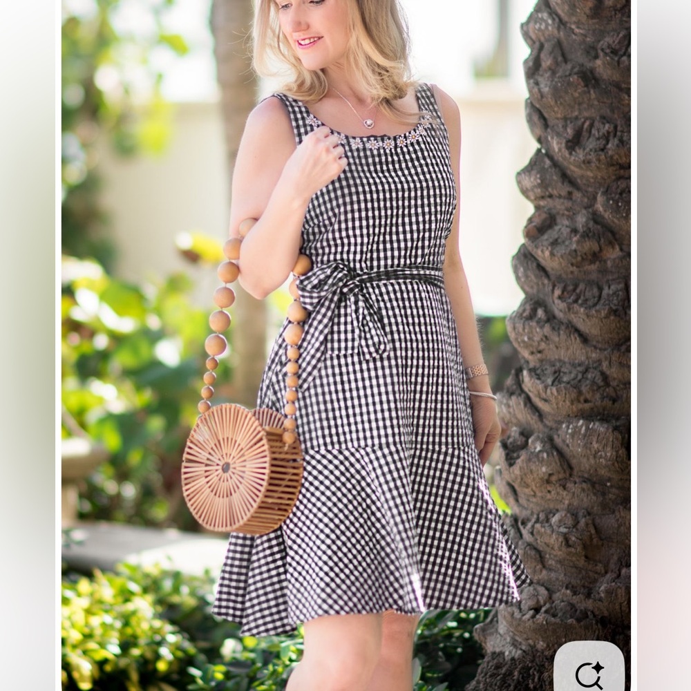 Chadwicks of Boston black and white gingham daisy neckline dress size 8